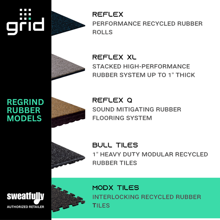 Grid Regrind Rubber Modx Tiles CORE Series Rubber Flooring with Flecks (1 sq. ft.) - Sweatfully