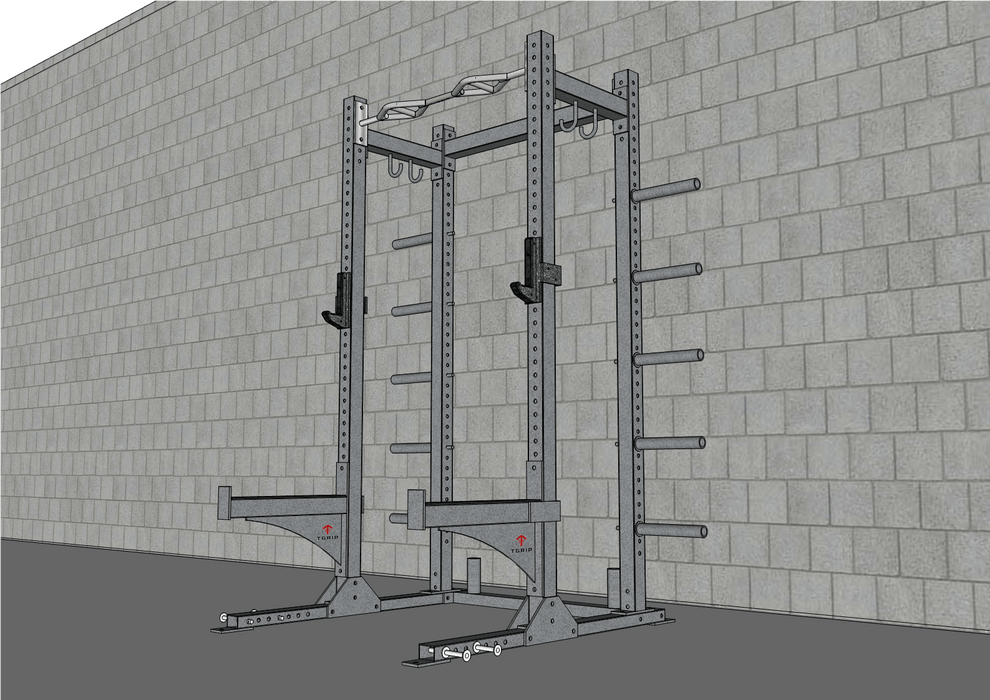 TGrip Commercial Half Rack - 3x3 Steel - Functional Multi-Grip Pull-Up - Bar & Plate Storage - J-Hooks - Sweatfully