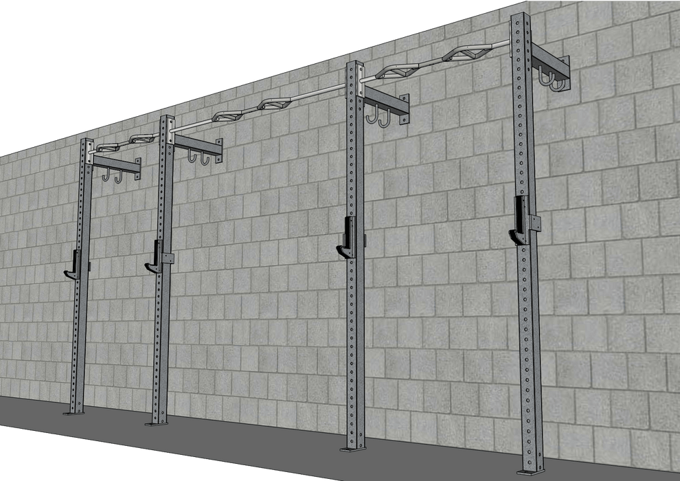 TGrip Commercial 14' Low Profile Wall Mount Rig - 3x3 Steel - Functional Multi-Grip Pull-Up - Sandwich Style J-Hooks - Sweatfully