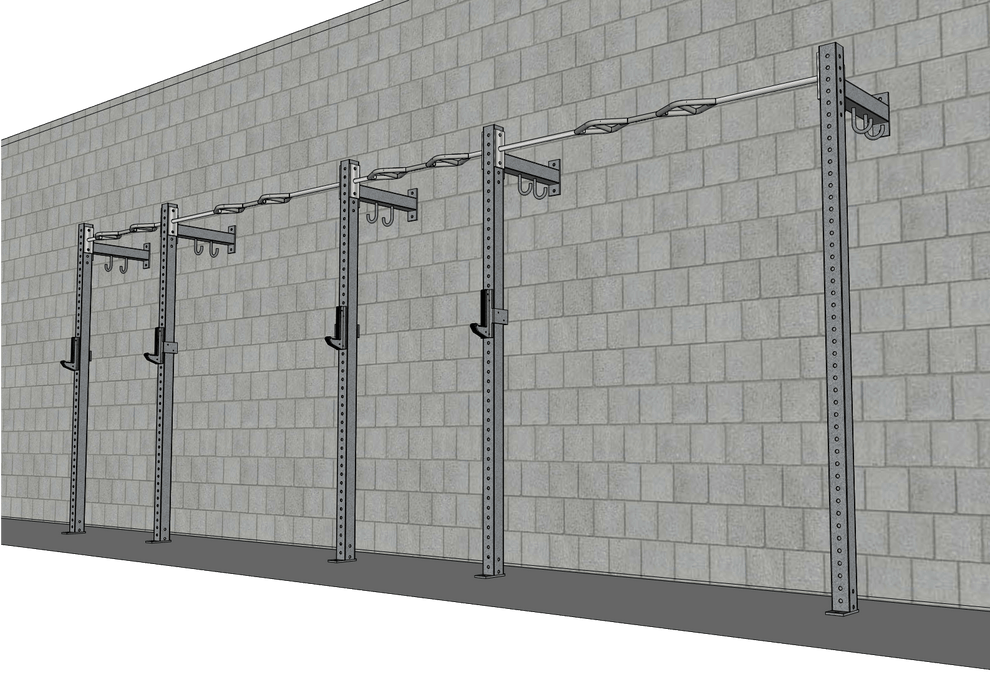 TGrip Commercial 20' Low Profile Wall Mount Rig - 3x3 Steel - Functional Multi-Grip Pull-Up - Sandwich Style J-Hooks - Sweatfully