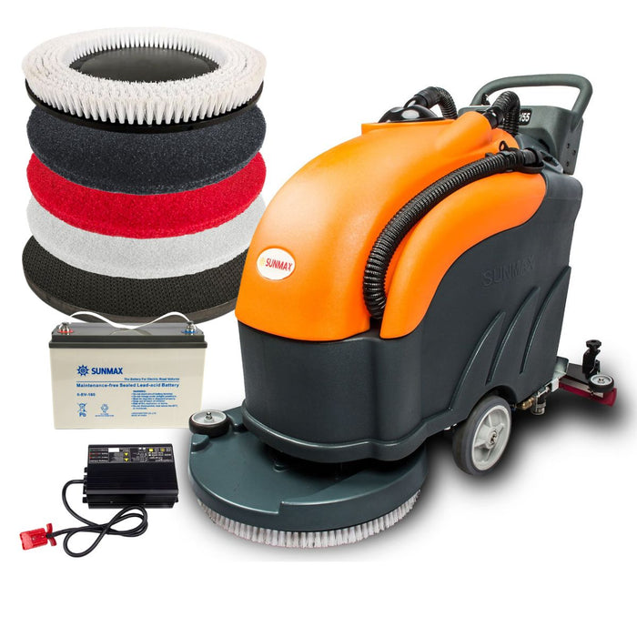 RT50 22" Walk-behind Commercial Floor Scrubber Dryer Machine, 30,000 sqft/h Cleaning Efficiency, 14.5-Gal Sewage Tank - Sweatfully