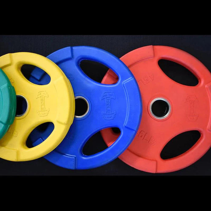 RUBBER COATED COLORED OLYMPIC PLATES: Rubber Plates, per Pair - Muscle D Fitness - Weights Pairs - Sweatfully