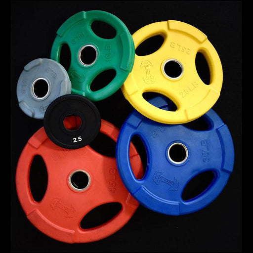 RUBBER COATED COLORED OLYMPIC PLATES: Rubber Plates, per Pair - Muscle D Fitness - Weights Pairs - Sweatfully
