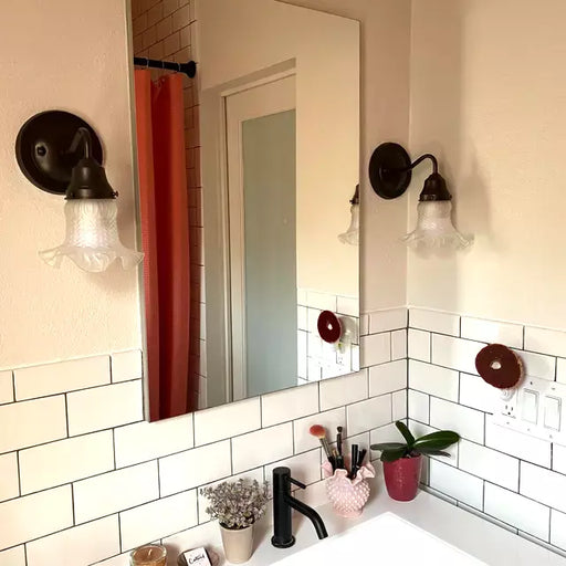 Antique Hobnail 1950's Frosted Glass Wall Sconce Light Fixture - Sweatfully