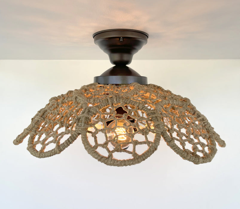 LARGE Natural RATTAN Ceiling Light Fixture - Sweatfully