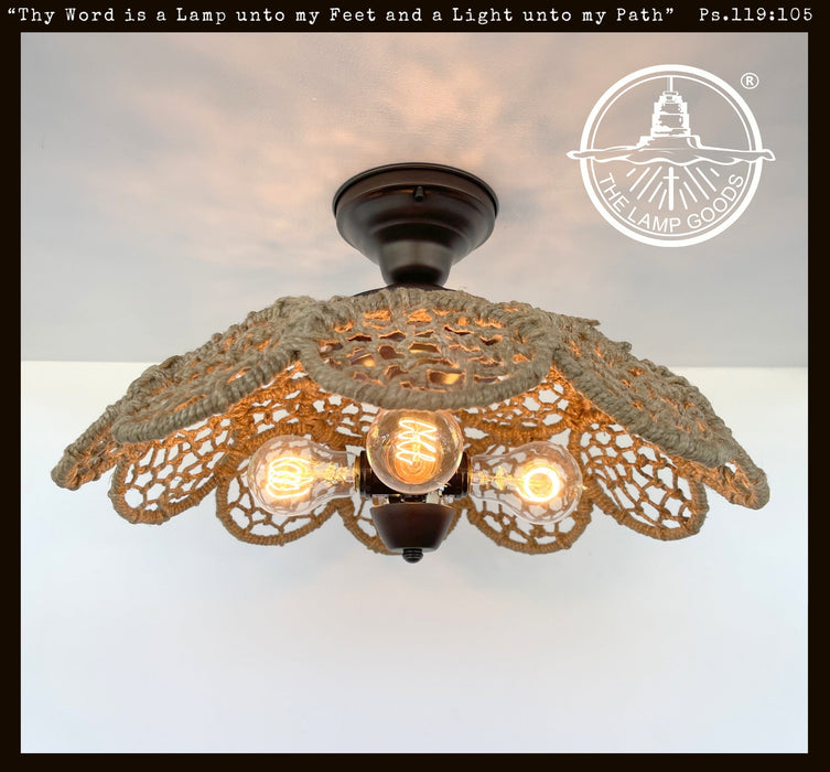 LARGE Natural RATTAN Ceiling Light Fixture - Sweatfully
