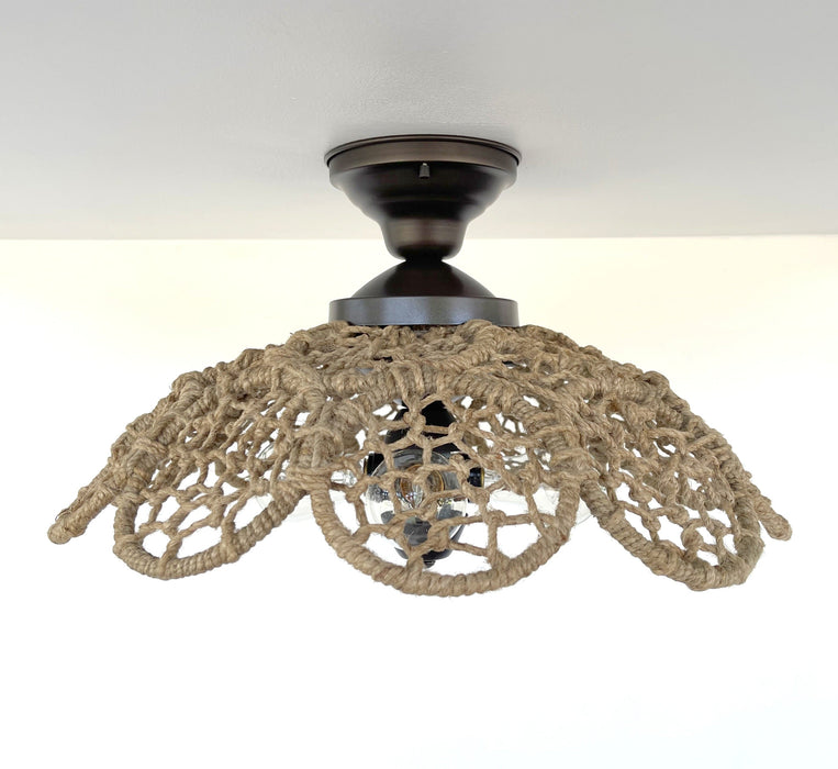 LARGE Natural RATTAN Ceiling Light Fixture - Sweatfully