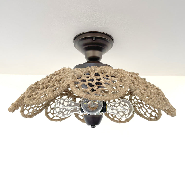 LARGE Natural RATTAN Ceiling Light Fixture - Sweatfully