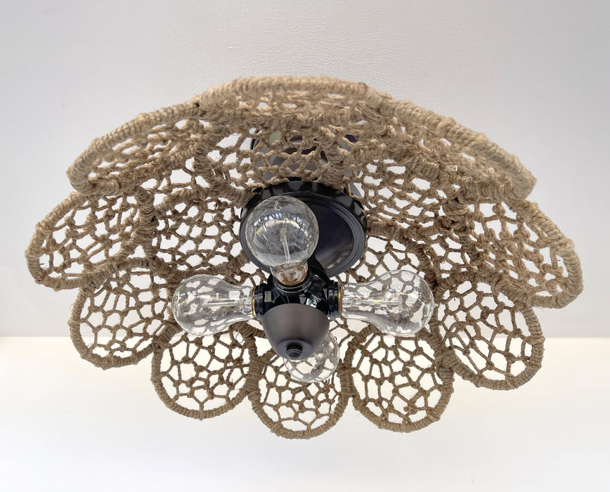 LARGE Natural RATTAN Ceiling Light Fixture - Sweatfully