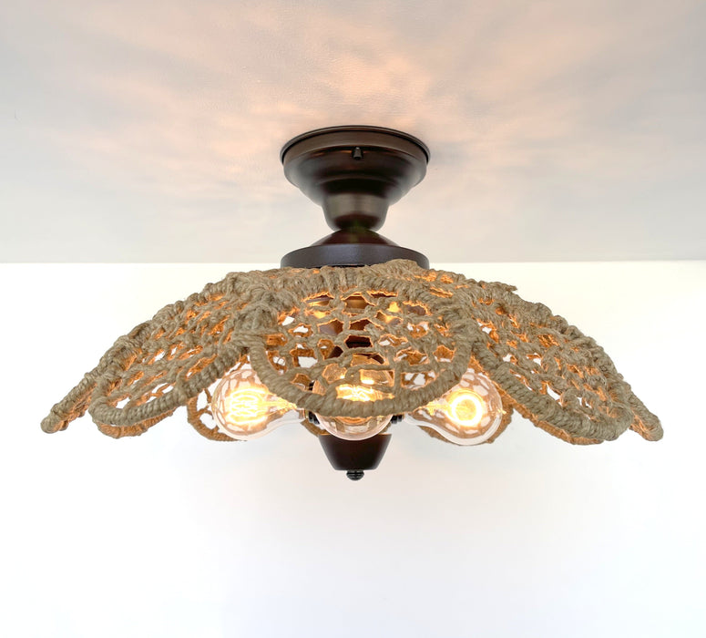 LARGE Natural RATTAN Ceiling Light Fixture - Sweatfully
