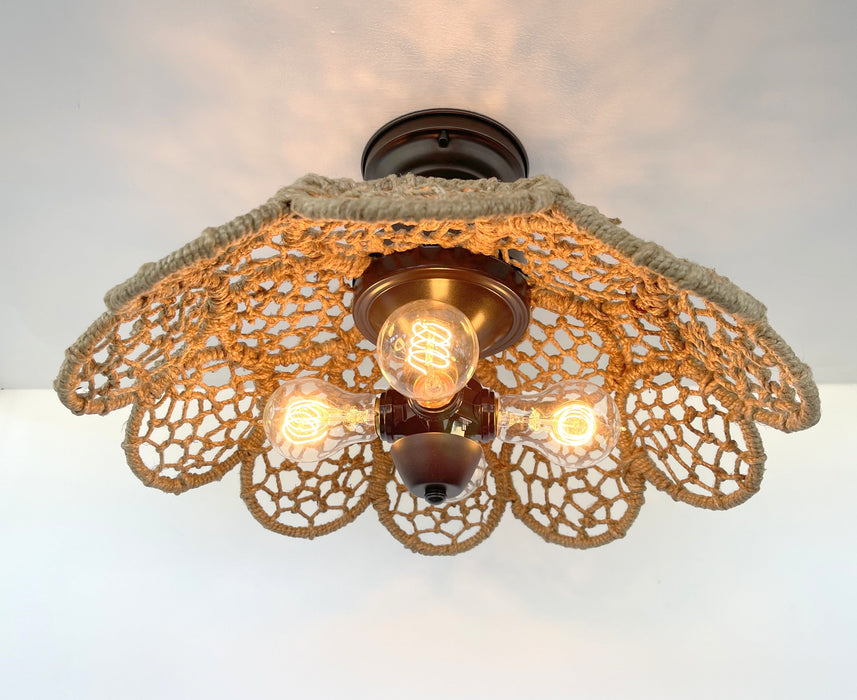 LARGE Natural RATTAN Ceiling Light Fixture - Sweatfully