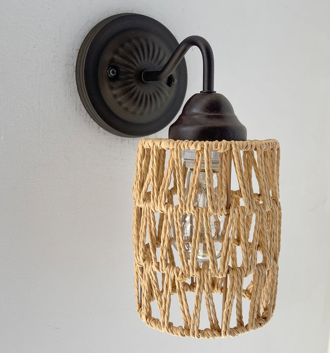 RATTAN COASTAL Bedroom Wall Sconce Light - Sweatfully