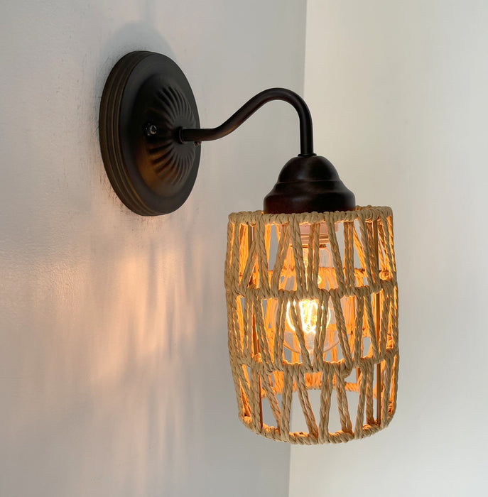 RATTAN COASTAL Bedroom Wall Sconce Light - Sweatfully