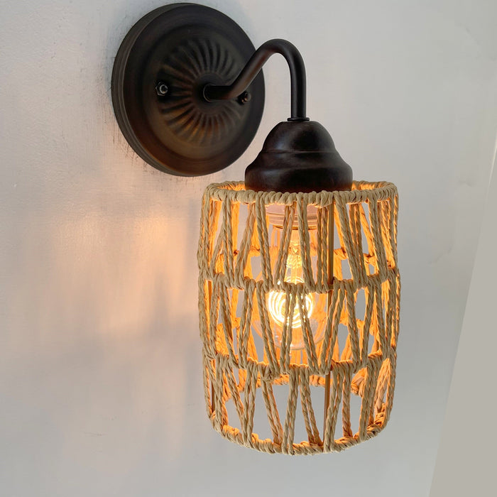 RATTAN COASTAL Bedroom Wall Sconce Light - Sweatfully