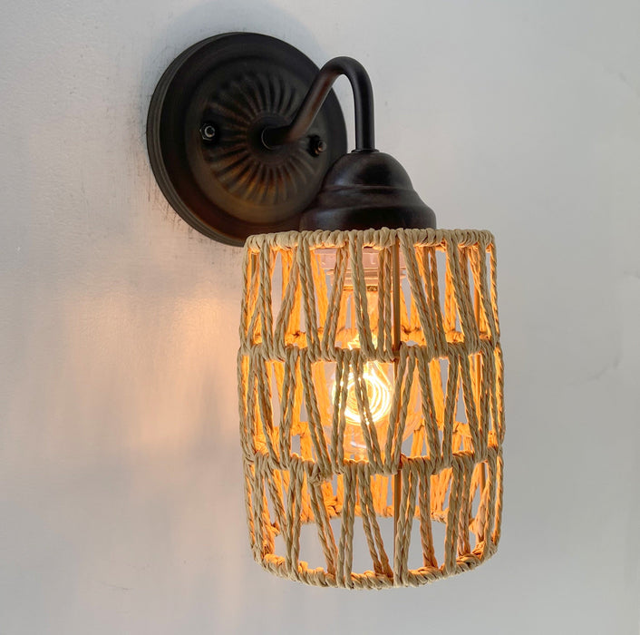 RATTAN COASTAL Bedroom Wall Sconce Light - Sweatfully