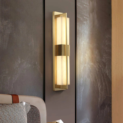 Rectangular Alabaster Modern Brass Wall Sconce - Sweatfully