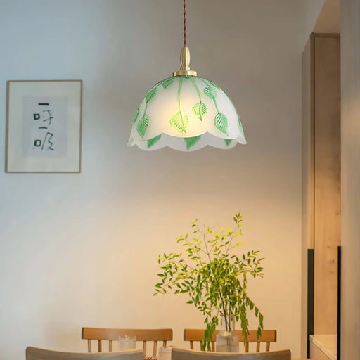 Retro Round Leaf Glass Pendant Lamp - Sweatfully