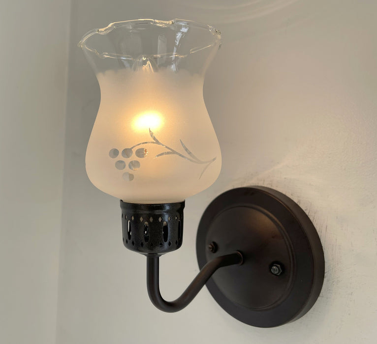 RETRO Etched Antique 1960's Glass Wall Sconce Light Fixture - Sweatfully