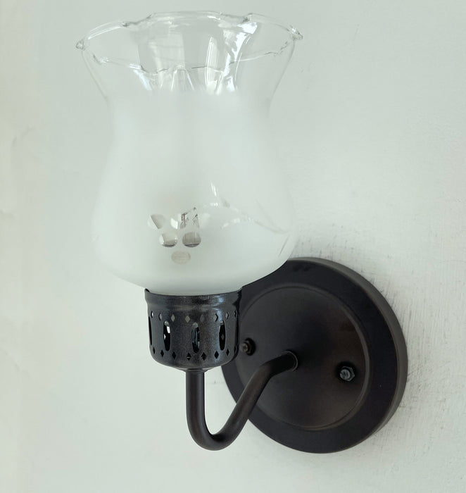RETRO Etched Antique 1960's Glass Wall Sconce Light Fixture - Sweatfully