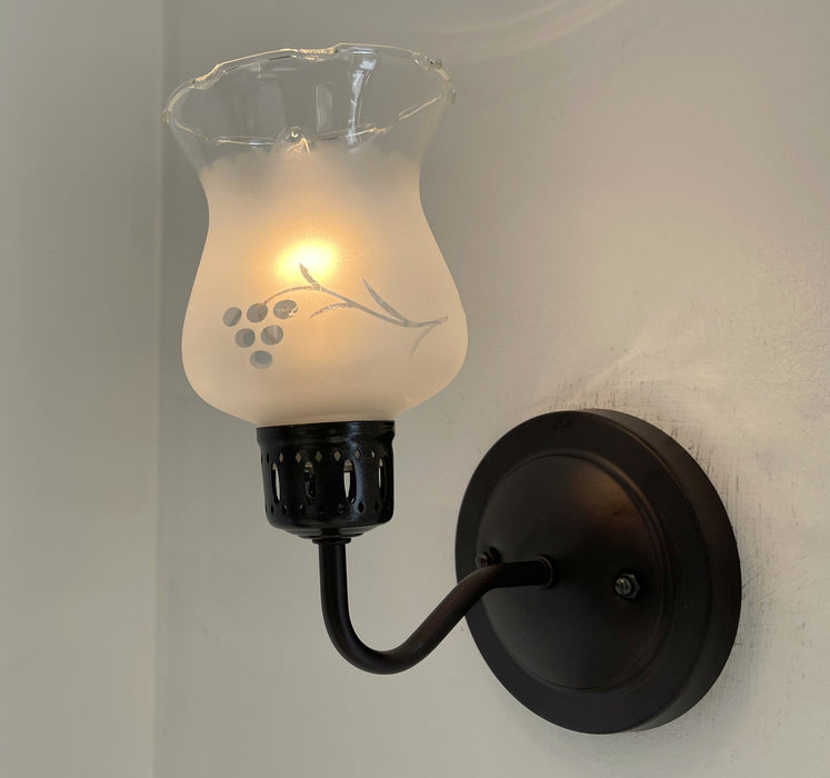 RETRO Etched Antique 1960's Glass Wall Sconce Light Fixture - Sweatfully