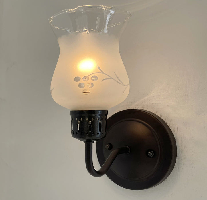 RETRO Etched Antique 1960's Glass Wall Sconce Light Fixture - Sweatfully