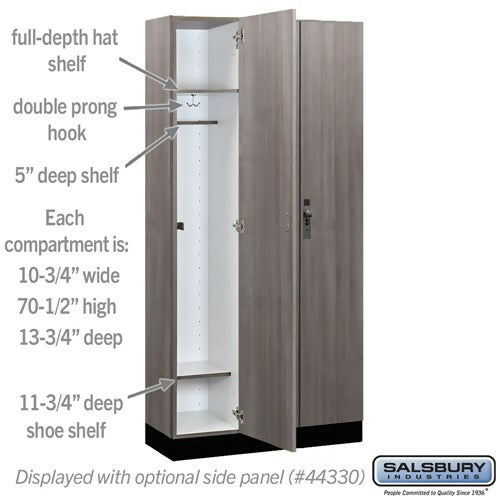 Salsbury 12" Wide Premier Wood Locker-Single Tier-3 Wide-6 Feet High-15" Deep-Skyline Walnut-Black Hasps - Sweatfully