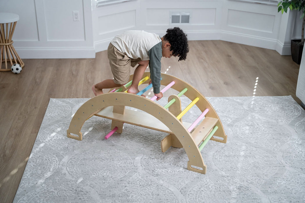 Bazel 6-in-1 Pikler Climber Set | Wooden Triangle, Rocker Arch & Slide for Toddlers - Sweatfully