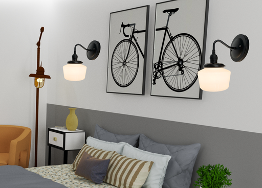 Small Schoolhouse Antique Milk Glass Wall Sconce Light - Sweatfully