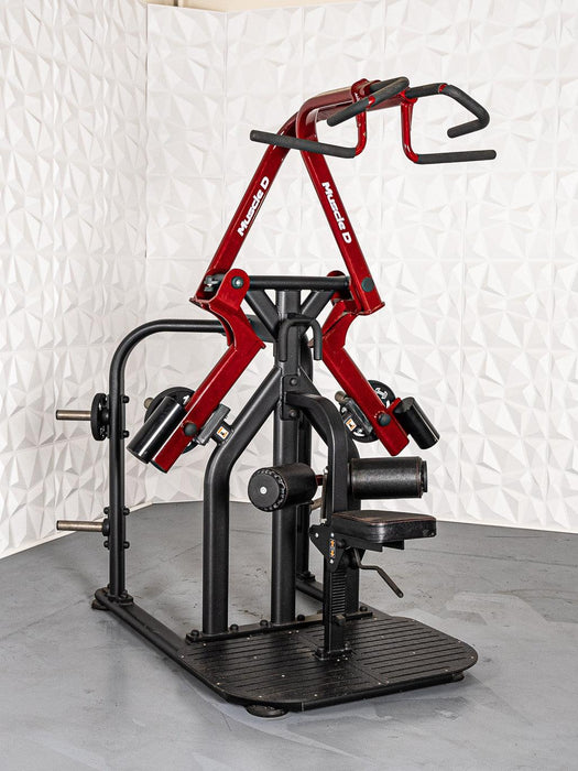 Pro Strength Rotary Lat Pull-Down - Muscle D Fitness - Premium - Adjustable - Plate Loaded - Lat Training - Sweatfully