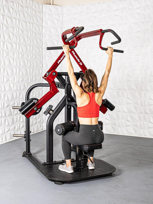 Pro Strength Rotary Lat Pull-Down - Muscle D Fitness - Premium - Adjustable - Plate Loaded - Lat Training - Sweatfully