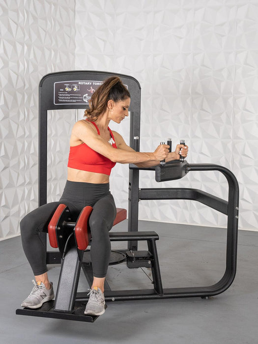 Elite Selectorized Rotary Torso - Muscle D Fitness - Commercial - Adjustable Seat - Pin Selectorized Stack - Oblique Trainer - Sweatfully