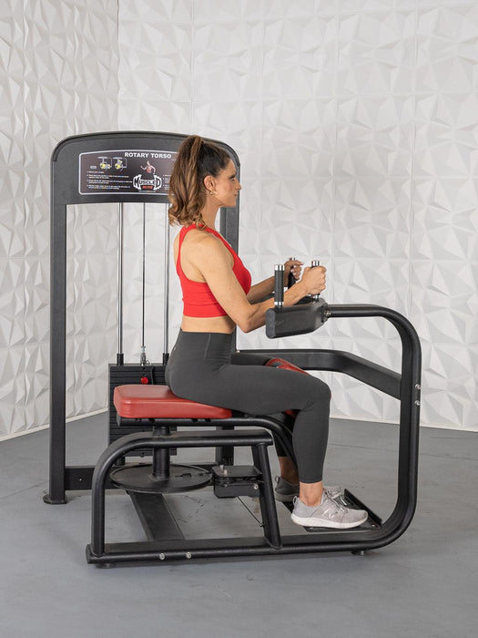 Elite Selectorized Rotary Torso - Muscle D Fitness - Commercial - Adjustable Seat - Pin Selectorized Stack - Oblique Trainer - Sweatfully