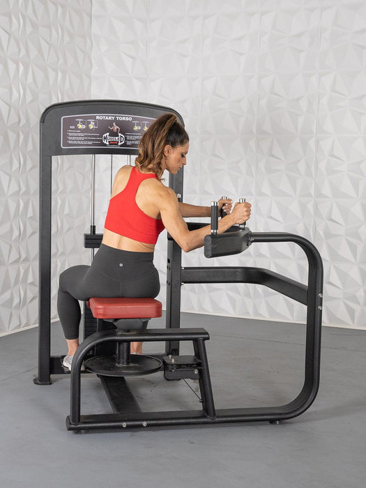 Elite Selectorized Rotary Torso - Muscle D Fitness - Commercial - Adjustable Seat - Pin Selectorized Stack - Oblique Trainer - Sweatfully