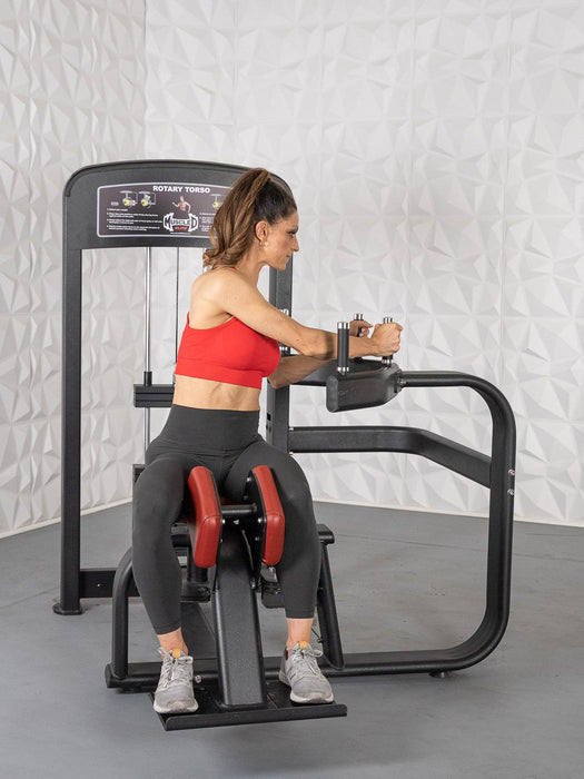 Elite Selectorized Rotary Torso - Muscle D Fitness - Commercial - Adjustable Seat - Pin Selectorized Stack - Oblique Trainer - Sweatfully