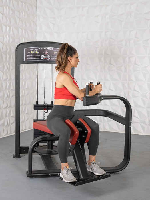 Elite Selectorized Rotary Torso - Muscle D Fitness - Commercial - Adjustable Seat - Pin Selectorized Stack - Oblique Trainer - Sweatfully
