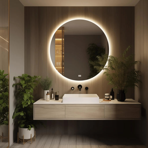 Round Backlit LED BATHROOMS Vanity  Mirrors With Dimmable Lights - Sweatfully