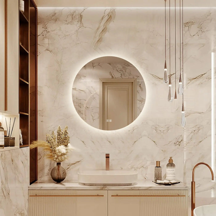Round Backlit LED BATHROOMS Vanity  Mirrors With Dimmable Lights - Sweatfully