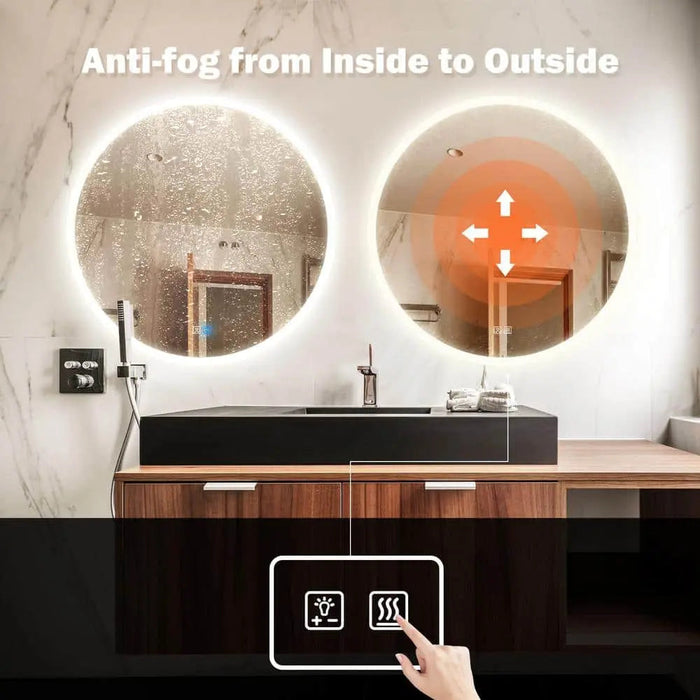 Round Backlit LED BATHROOMS Vanity  Mirrors With Dimmable Lights - Sweatfully