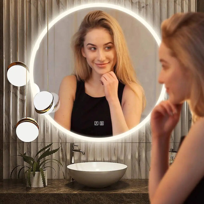 Round Backlit LED BATHROOMS Vanity  Mirrors With Dimmable Lights - Sweatfully