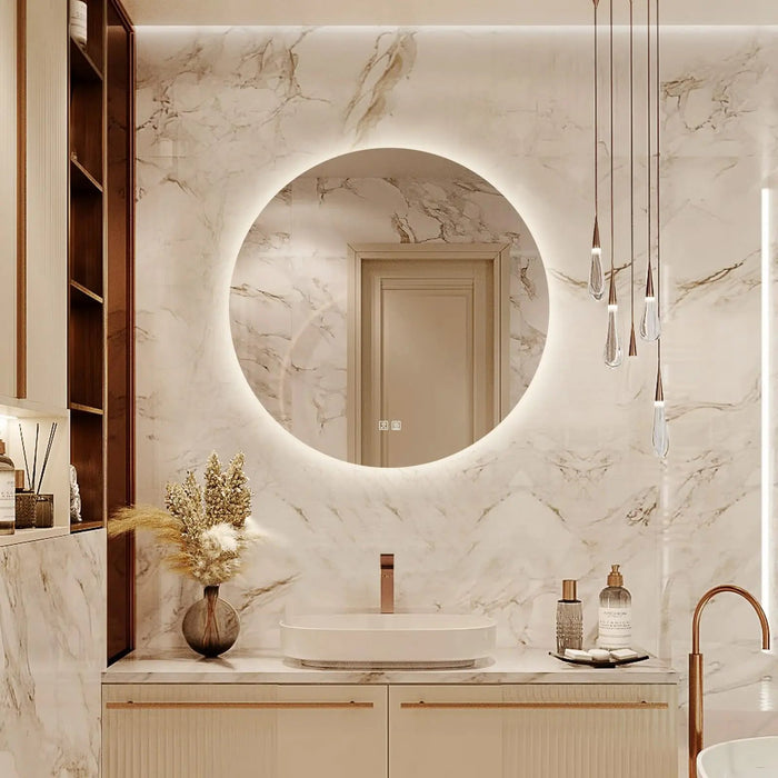Round Backlit LED BATHROOMS Vanity  Mirrors With Dimmable Lights - Sweatfully