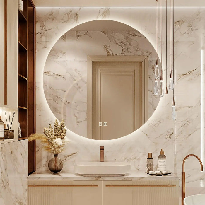 Round Backlit LED BATHROOMS Vanity  Mirrors With Dimmable Lights - Sweatfully