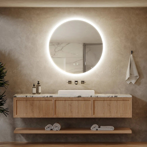 Round LED Bathroom Vanity Mirror With Dimmable Lights - Sweatfully