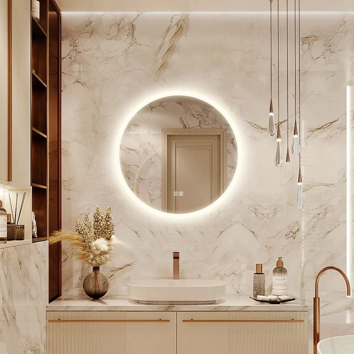 Round LED Bathroom Vanity Mirror With Dimmable Lights - Sweatfully