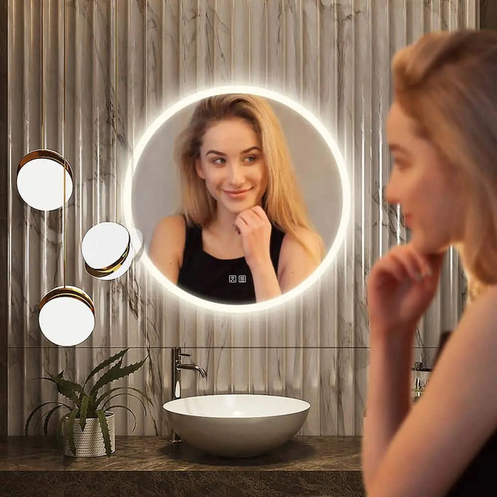 Round LED Bathroom Vanity Mirror With Dimmable Lights - Sweatfully