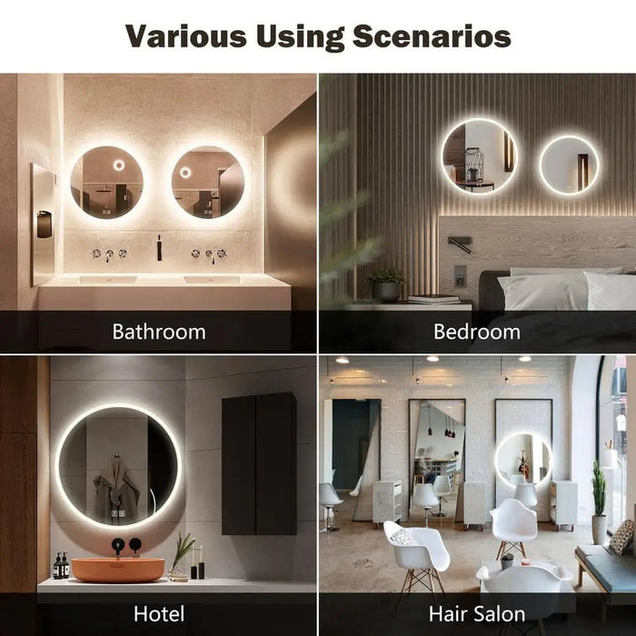 Round LED Bathroom Vanity Mirror With Dimmable Lights - Sweatfully
