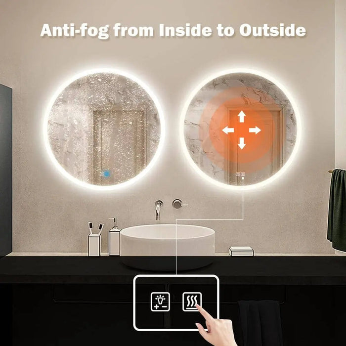 Round LED Bathroom Vanity Mirror With Dimmable Lights - Sweatfully