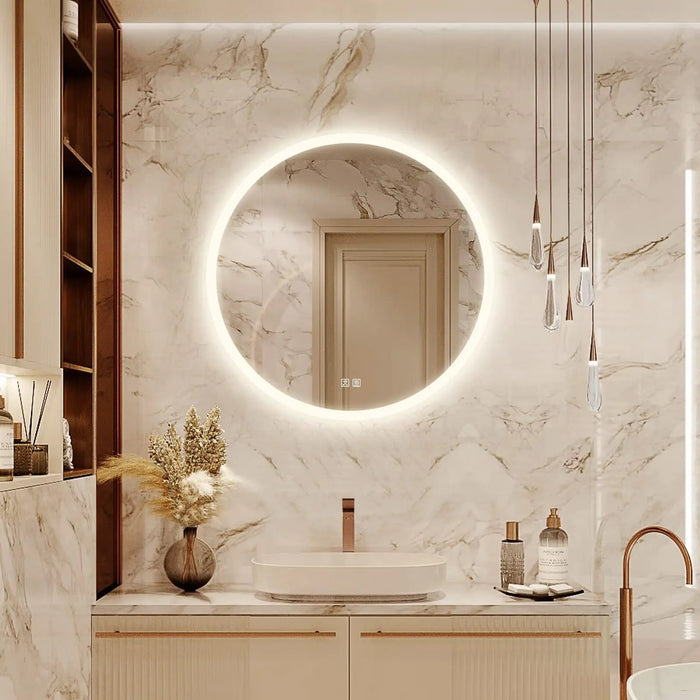Round LED Bathroom Vanity Mirror With Dimmable Lights - Sweatfully