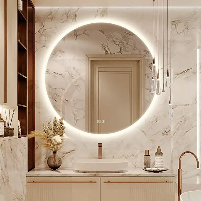 Round LED Bathroom Vanity Mirror With Dimmable Lights - Sweatfully
