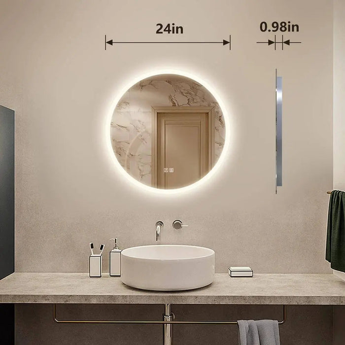 Round LED Bathroom Vanity Mirror With Dimmable Lights - Sweatfully