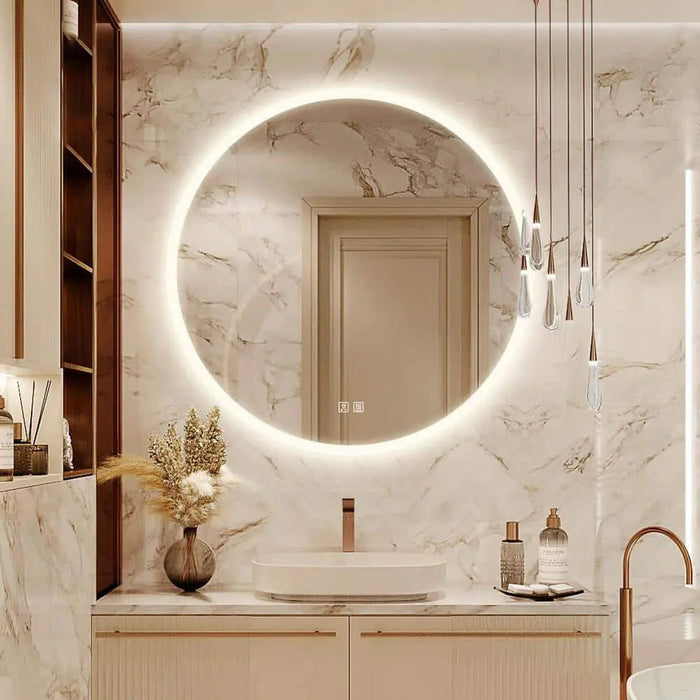 Round LED Bathroom Vanity Mirror With Dimmable Lights - Sweatfully